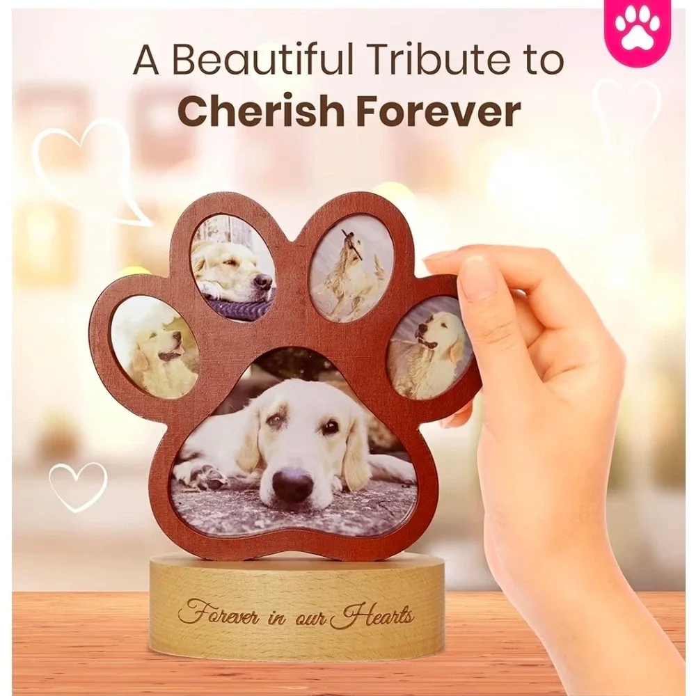 VividArt Paw Print Pet Memorial Photo Frame Mahogany Birchwood Forever in Hearts